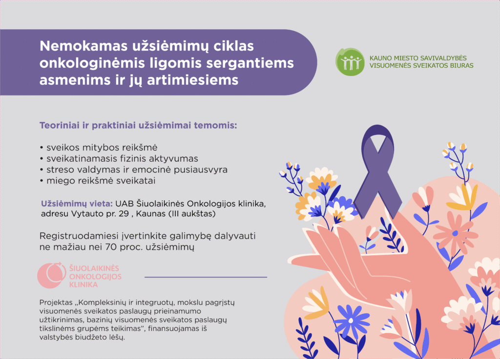 Nemokamas užsiėmimų ciklas onkologinėmis ligomis sergantiems asmenis bei jų artimiesiems 