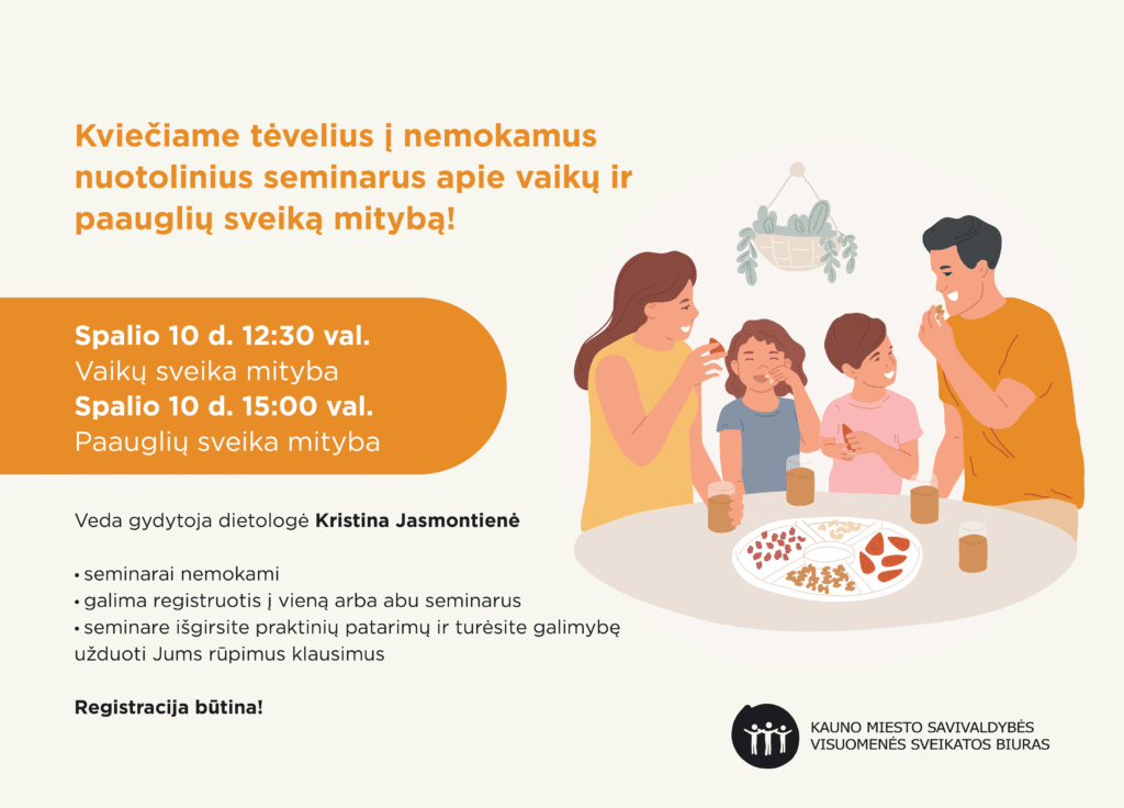 Nuotoliniai seminarai tėvams apie vaikų ir paauglių sveiką mitybą