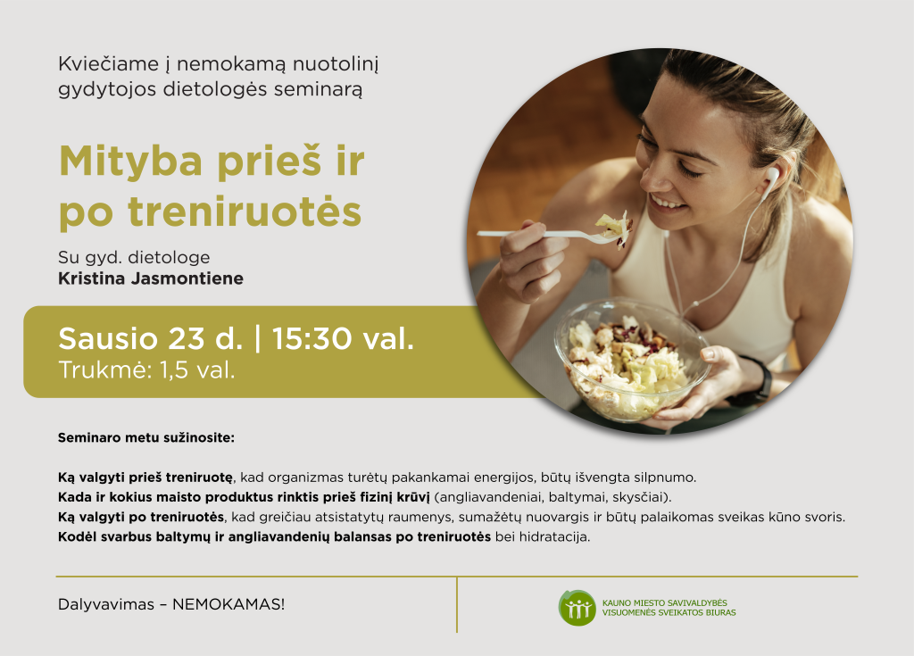 Kviečiame į nuotolinį seminarą Mityba prieš ir po treniruotės