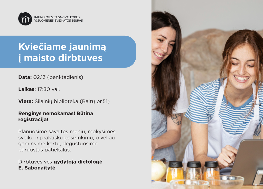 Kviečiame jaunimą į nemokamas sveikos mitybos dirbtuves Kaune