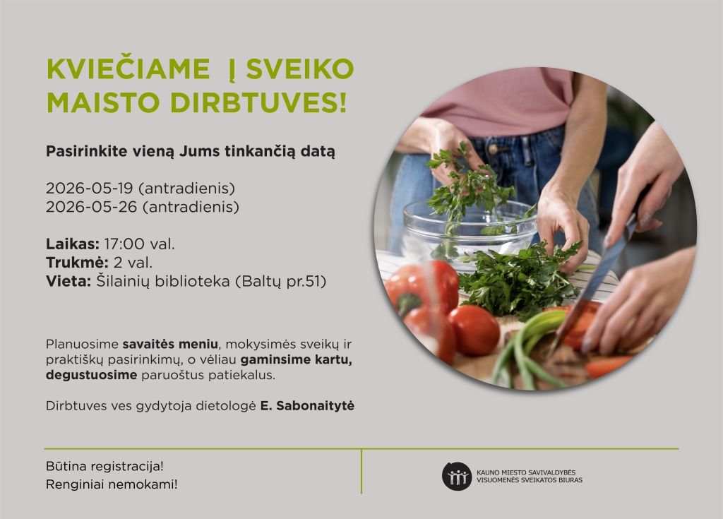 Kviečiame į nemokamas sveikos mitybos dirbtuves Kaune