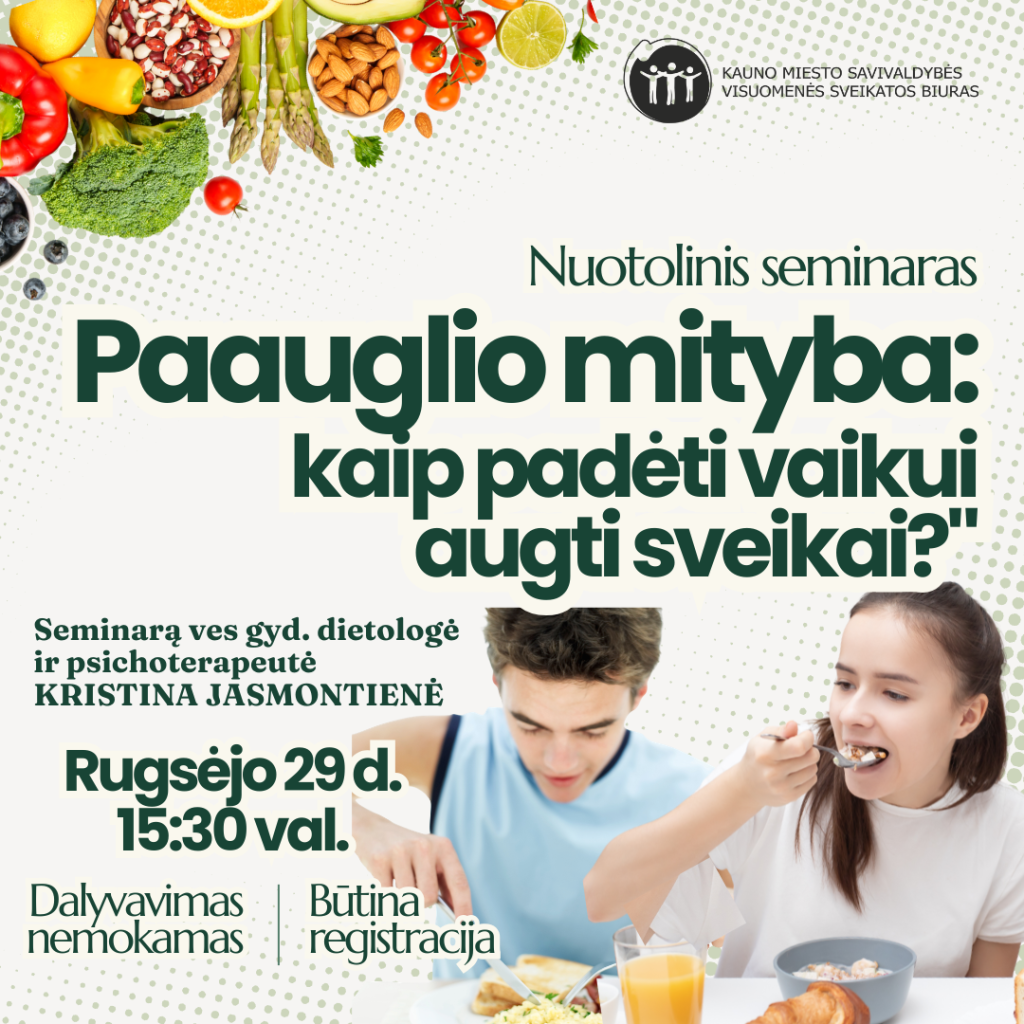 Nuotolinis seminaras tėvams apie paauglių sveiką mitybą